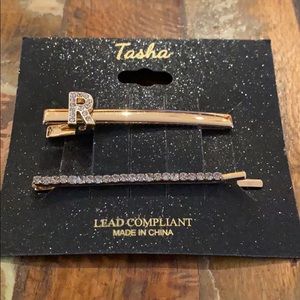 Tasha Initial “R” Crystal 2 piece Bobbypin set-NWT